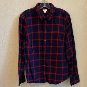 J. Crew Factory Plaid Blouse in Navy and Red size Large